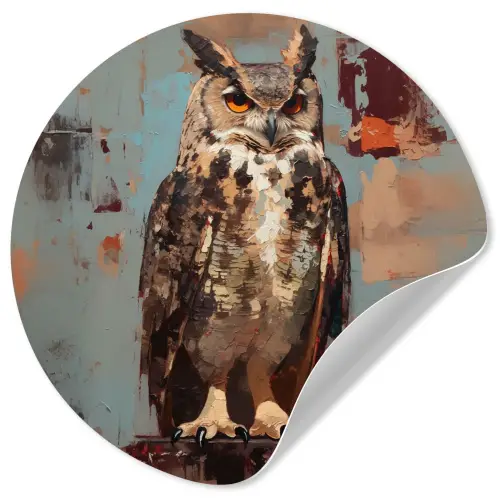 Geschilderd - Abstract - Uil - Bruin Wandcirkel behangsticker klein -3d