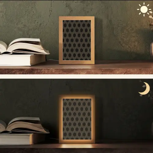Parallel - Goud - Zwart - Bijenraatmotief Light Box met kabel (Tafellamp) klein 925 -sfeer3