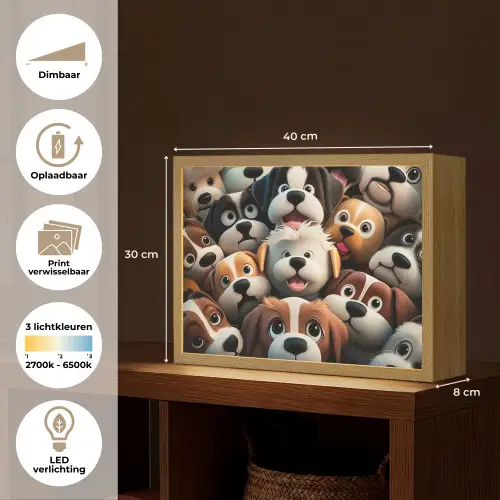 Hond - Dieren - Patronen - Bruin - Meisjes - Jongens Light Box met batterij (Wandlamp kind) middel -USP_websiteoverzichtNL