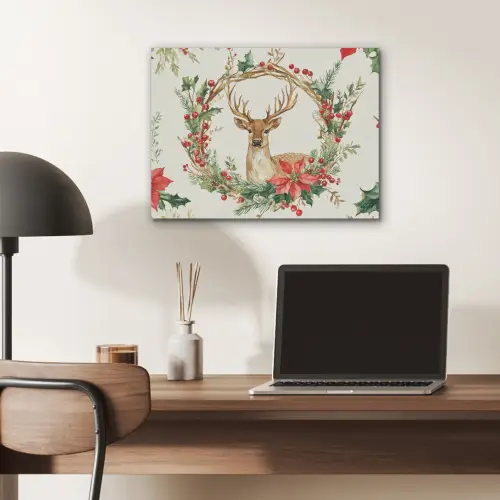 Kerstkrans - Hert - Hulst - Rood PET vilt klein -sfeer5