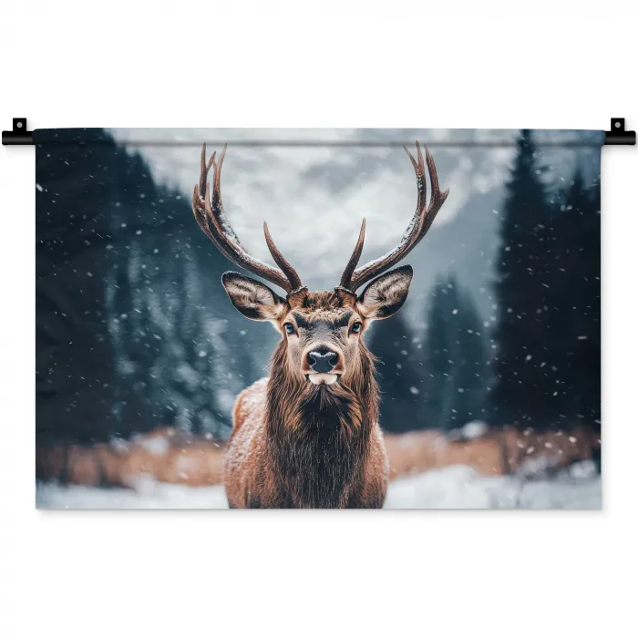 Hert - Dieren - Landschap - Winter - Sneeuw Wandkleed katoen klein -zz3d