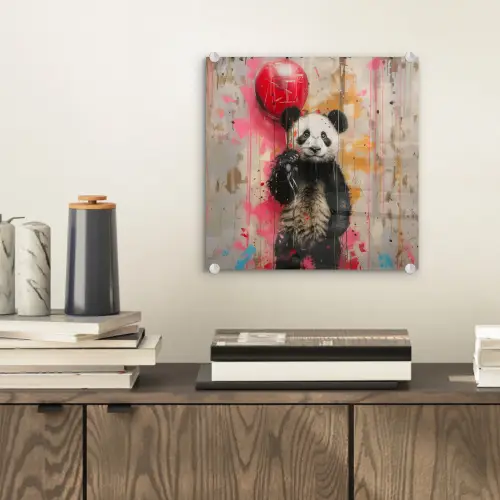 Graffiti - Panda - Ballon - Street art - Banksy plexiglas 5mm klein -sfeer1