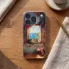 Kat - Blauwe zee - Roze bloemen Telefoonhoesje iPhone 17 Pro klein -sfeer1