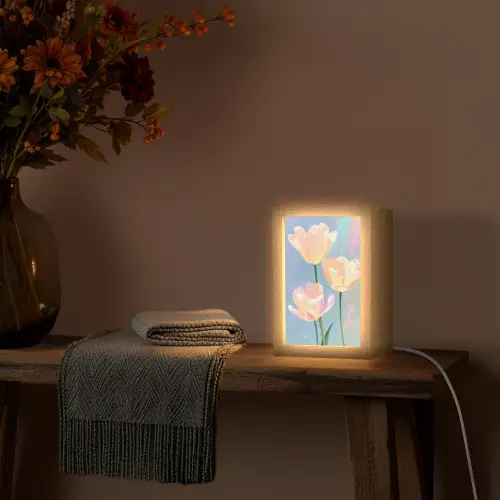 Tulpen - Roze accenten - Blauw Light Box met kabel (Tafellamp) klein -sfeer4