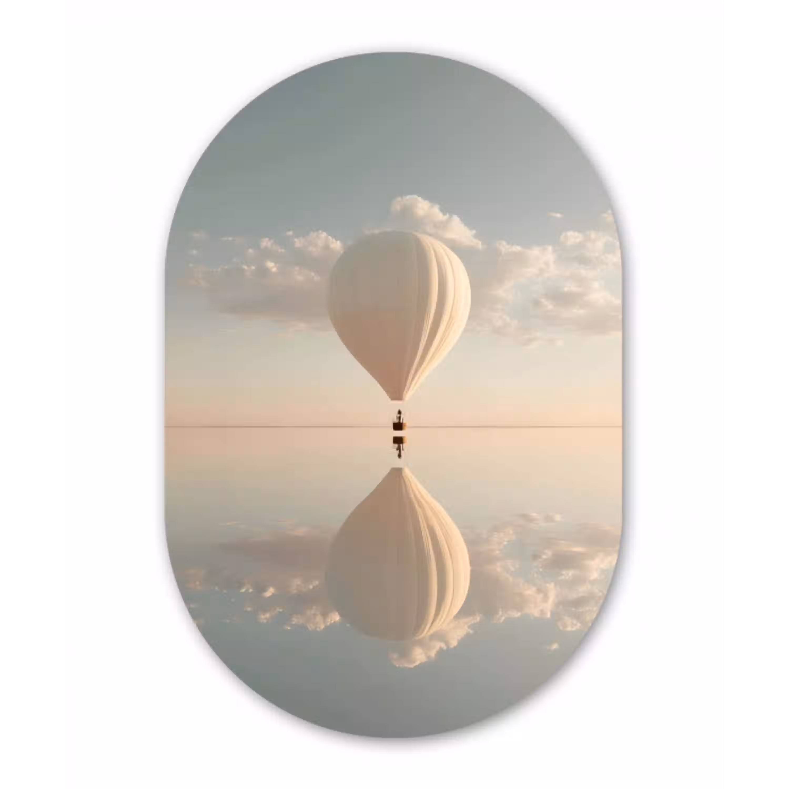 Luchtballon - Wolken - Water - Blauw Wandcirkel Ovaal Aluminium middel -3d
