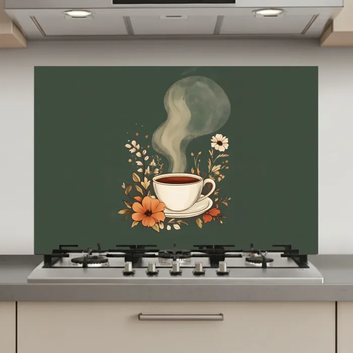 Kop - Bloemen - Groen - Koffie keuken achterwand spatscherm klein -3d_website