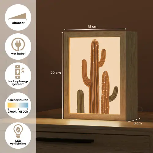 Cactus - Woestijn - Zand - Bruin Light Box met kabel (Tafellamp) klein -USP_NL