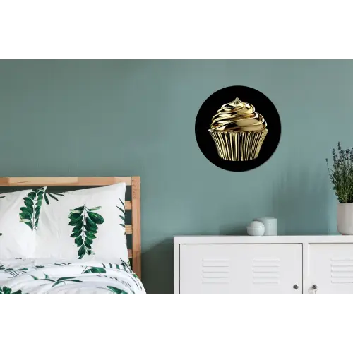 Cupcake - Eten - Goud - Zwart Wandcirkel aluminium klein -slaapkamer