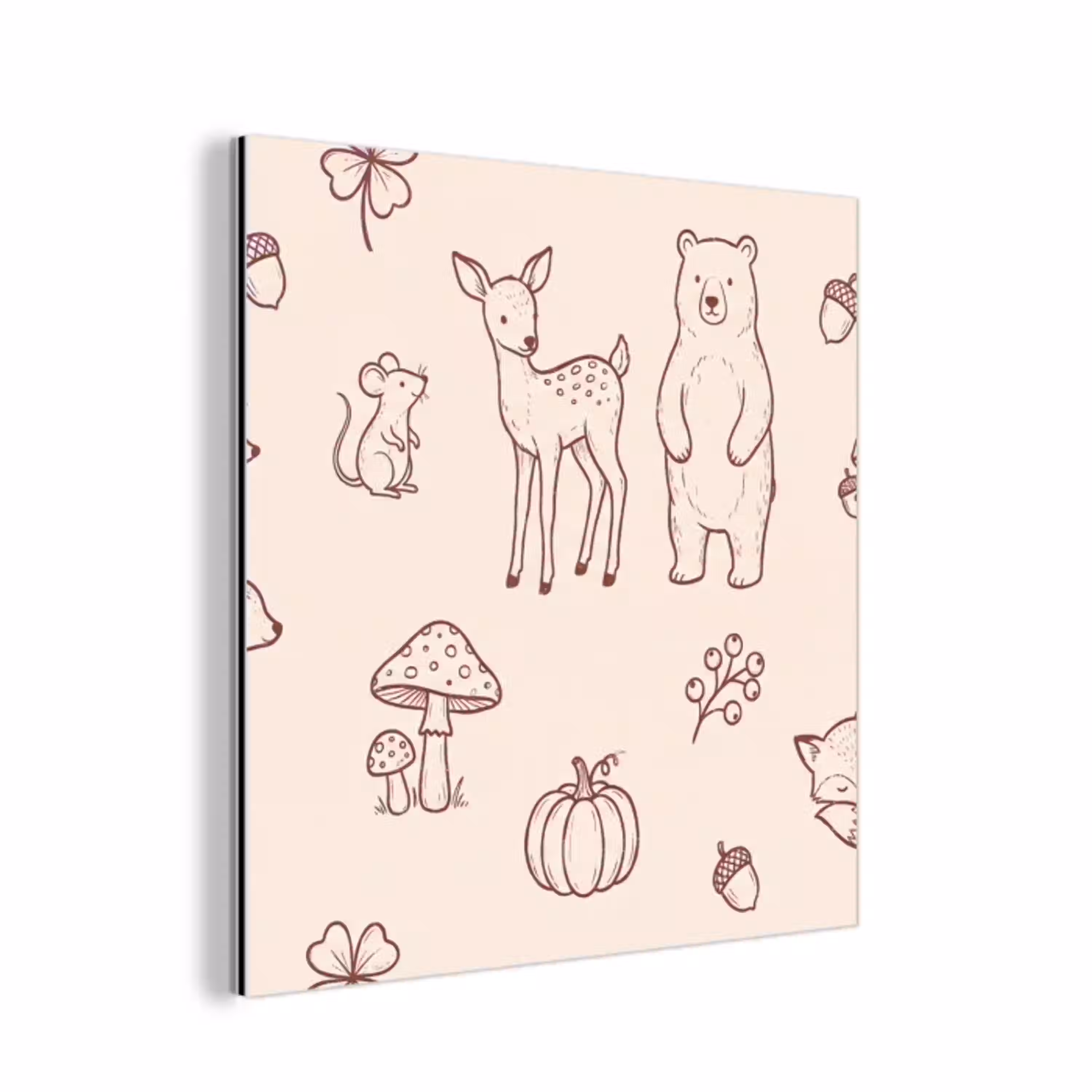 Dieren - Bos - Natuur - Schets - Patroon aluminium wit klein -3d