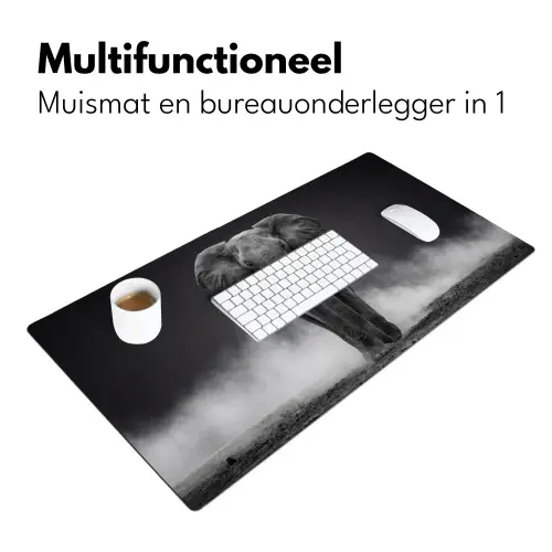 Olifant - Zwart - Wit - Rook Muismat XXL klein -sfeer4