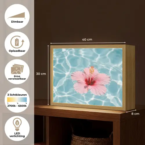 Hibiscus - Water - Roze Light Box met batterij (Wandlamp) middel -USP_websiteoverzichtNL