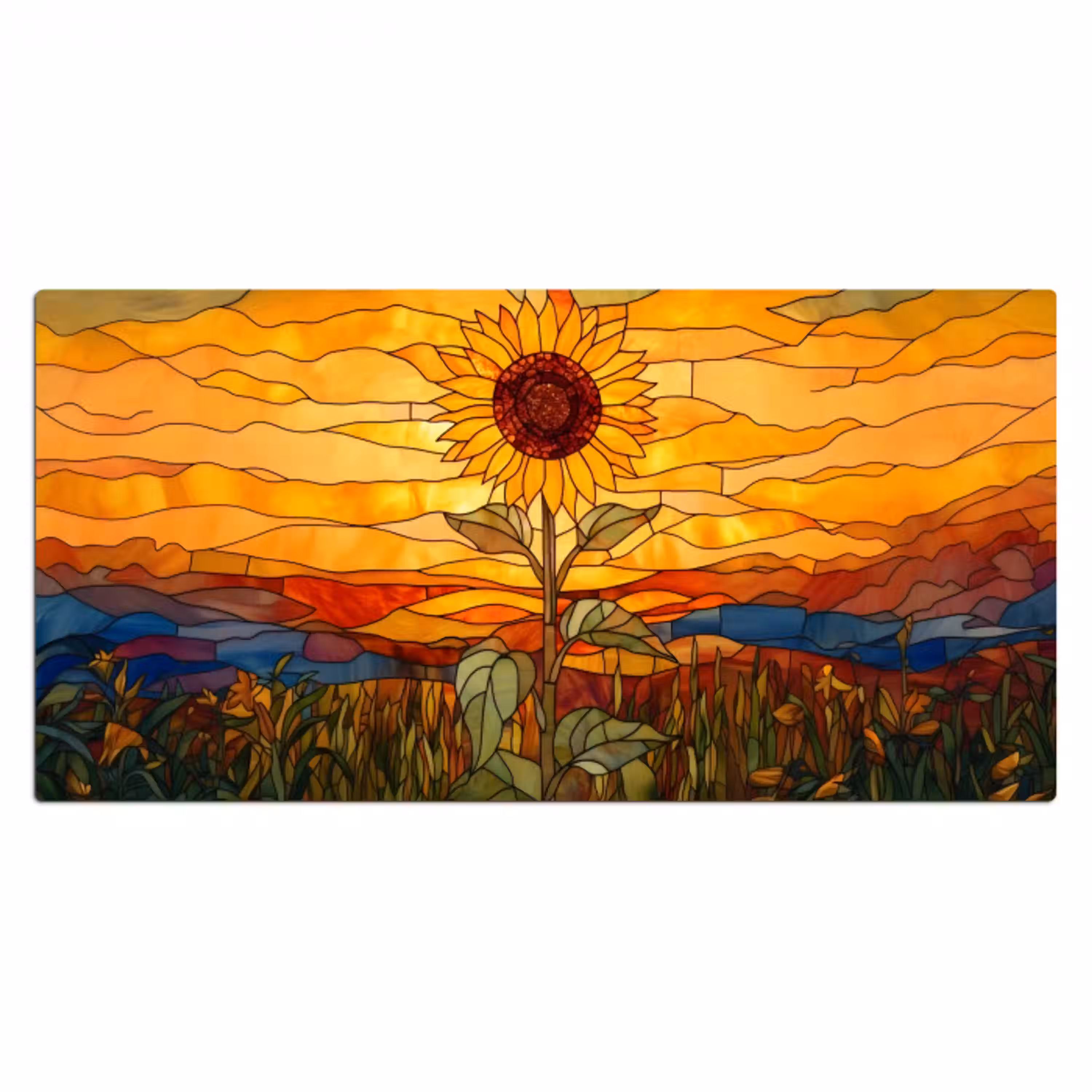 Zonnebloem - Mozaïek - Zonsondergang - Geel Muismat XXL klein -3d_leeg