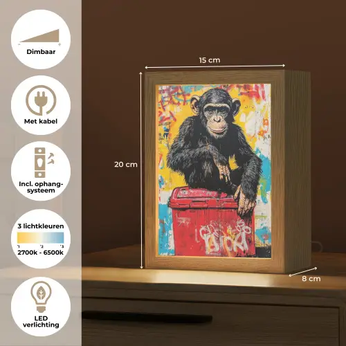Graffiti - Aap - Street art - Dieren Light Box met kabel (Tafellamp) klein -USP_NL