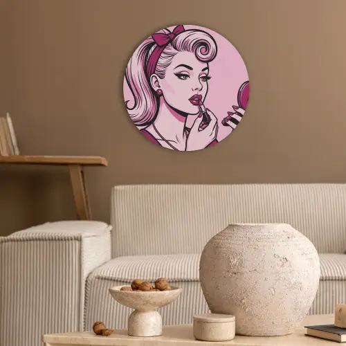 Vintage - Vrouw - Roze Akoestische PET Vilt - Rond klein -sfeer1