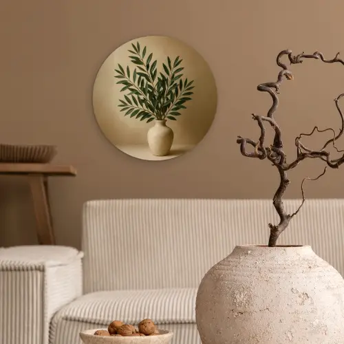 Vaas - Olijftakken - Bladeren - Beige Wandcirkel plexiglas klein -sfeer1