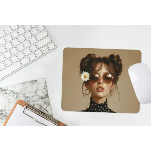 Vrouw - Beige - Bloem - Modern - Portret muismat rubber klein -witbureau