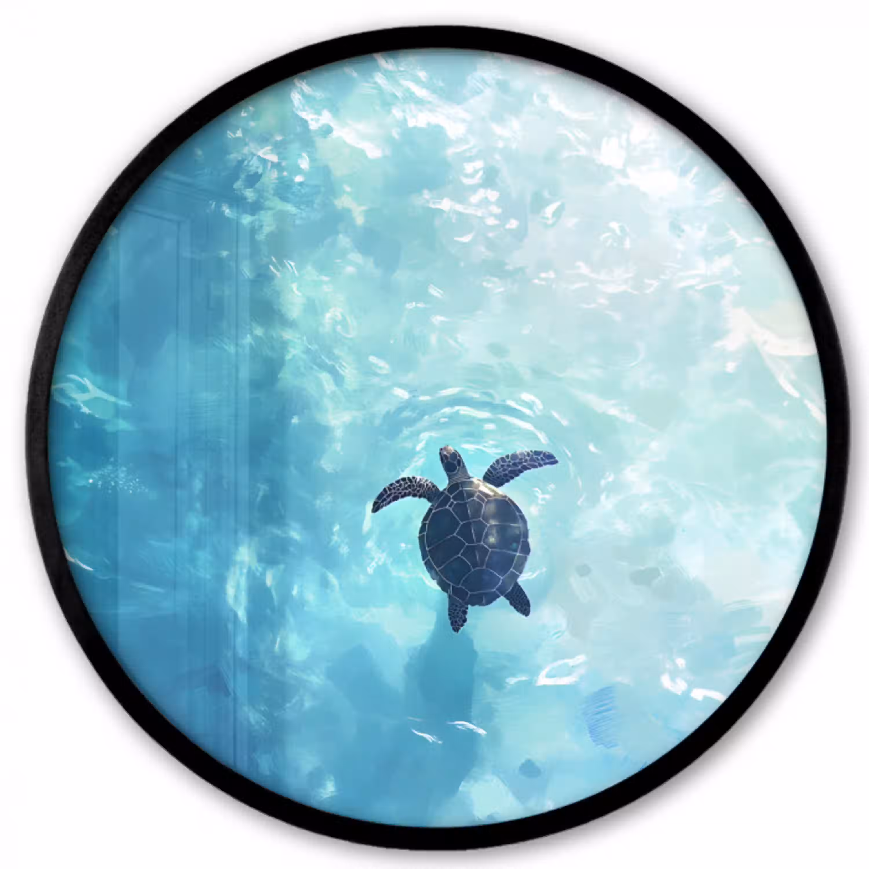 Schildpad - Zee - Blauw - Schittering Fotolijst rond zonder passe partout klein -3d