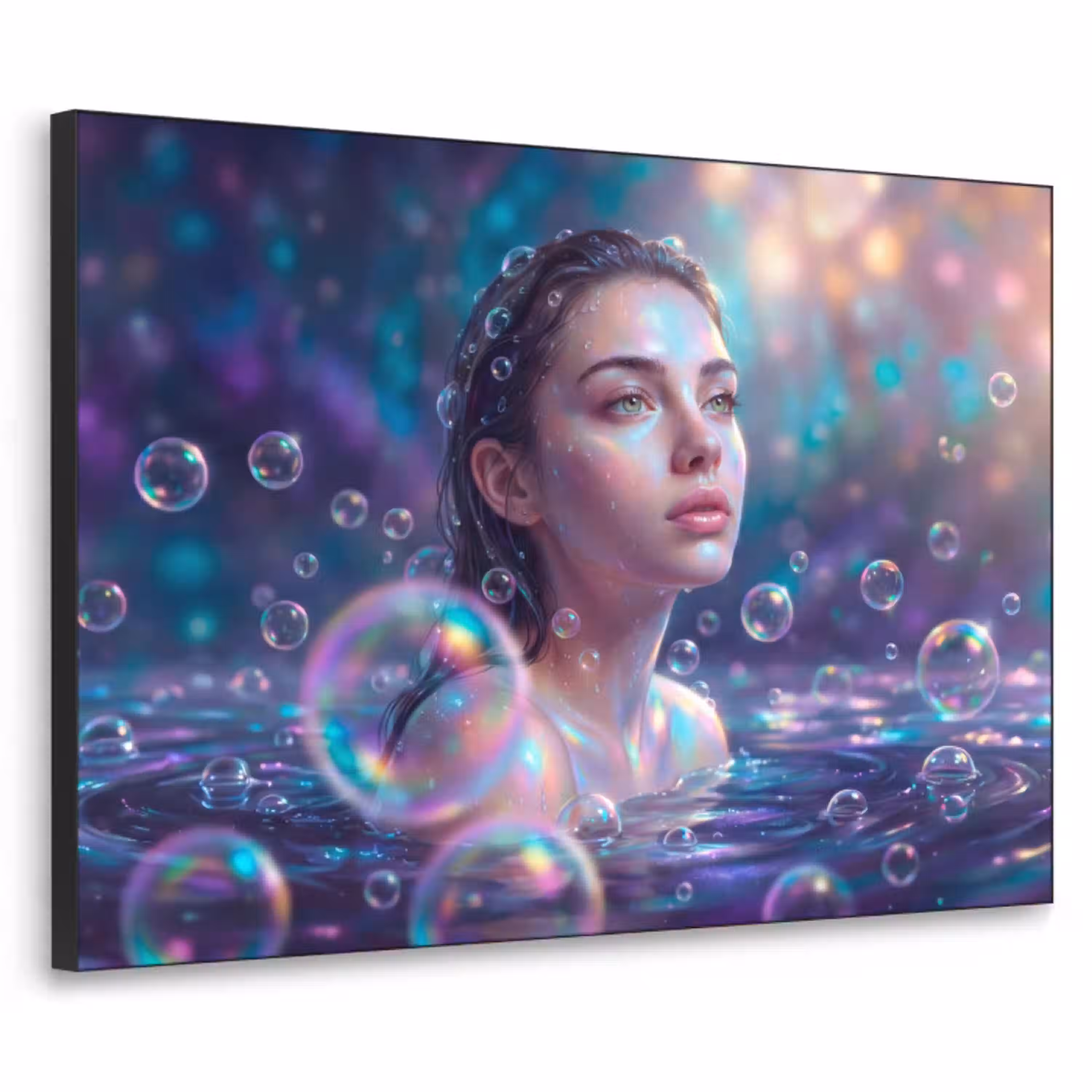 Vrouw - Water - Portret - Kleurrijk - Modern Textielframe zwart klein -3d