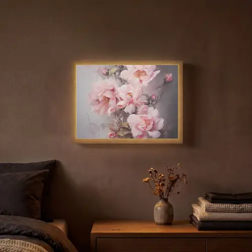 Rozen - Bloemen - Roze - Kunst - Watercolor Light Box met batterij (Wandlamp) middel -sfeer4