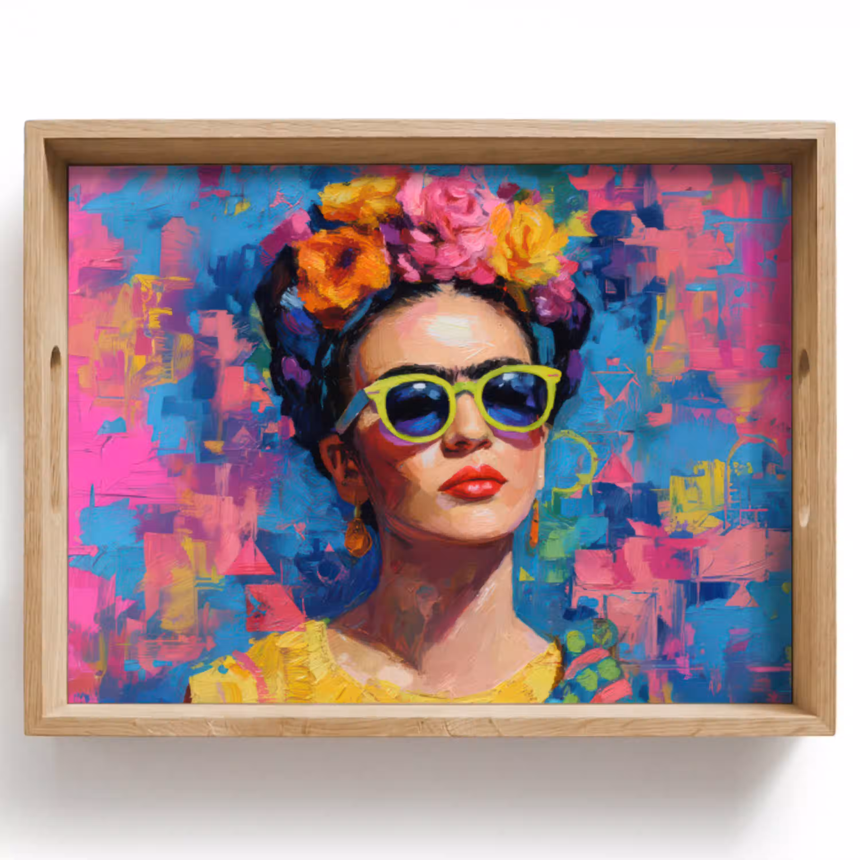 Vrolijk portret - Vrouw - Bloemenkroon Dienblad Rechthoek middel -z3d_shopping