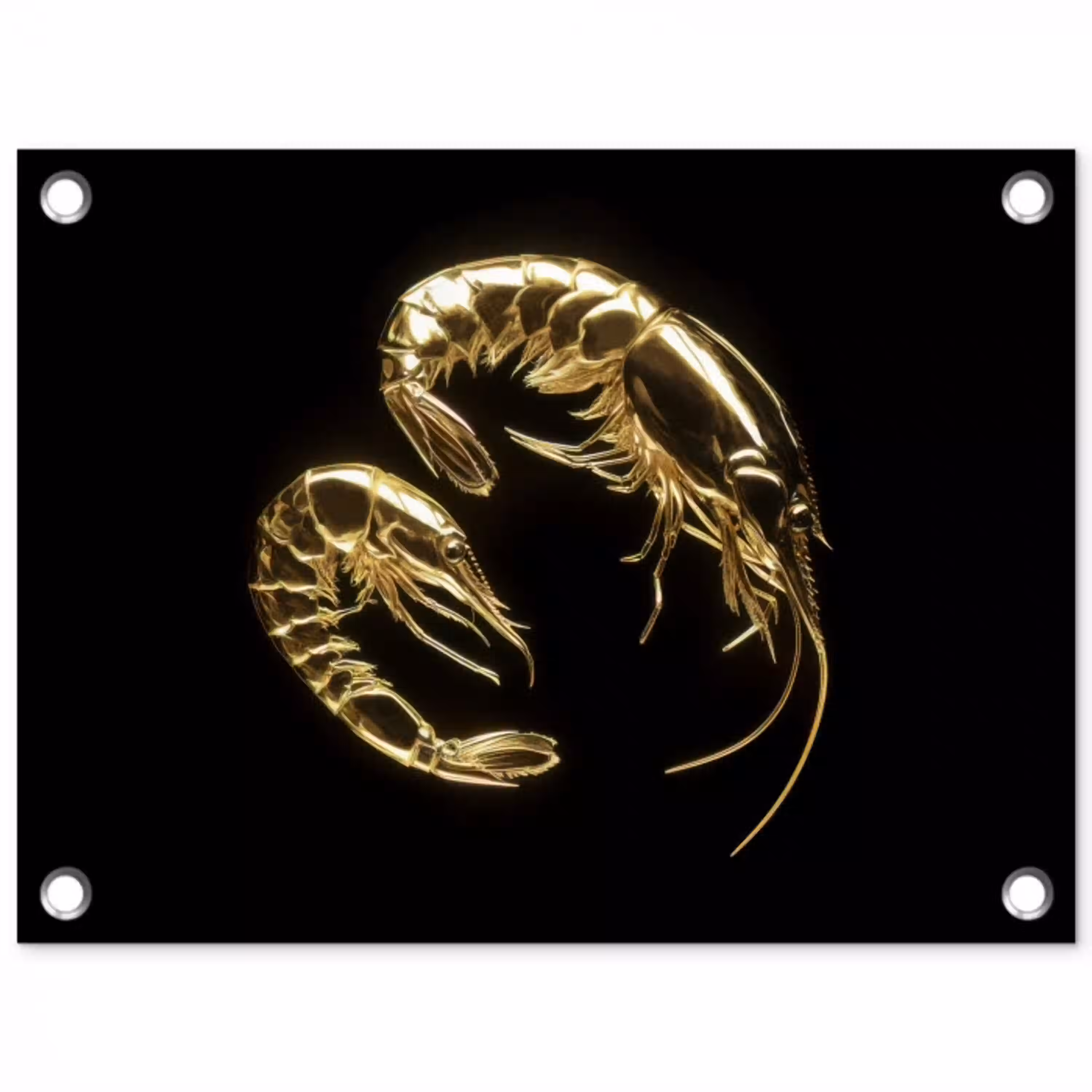 Garnalen - Zwart - Goud - Dieren tuinposter los doek klein -3d