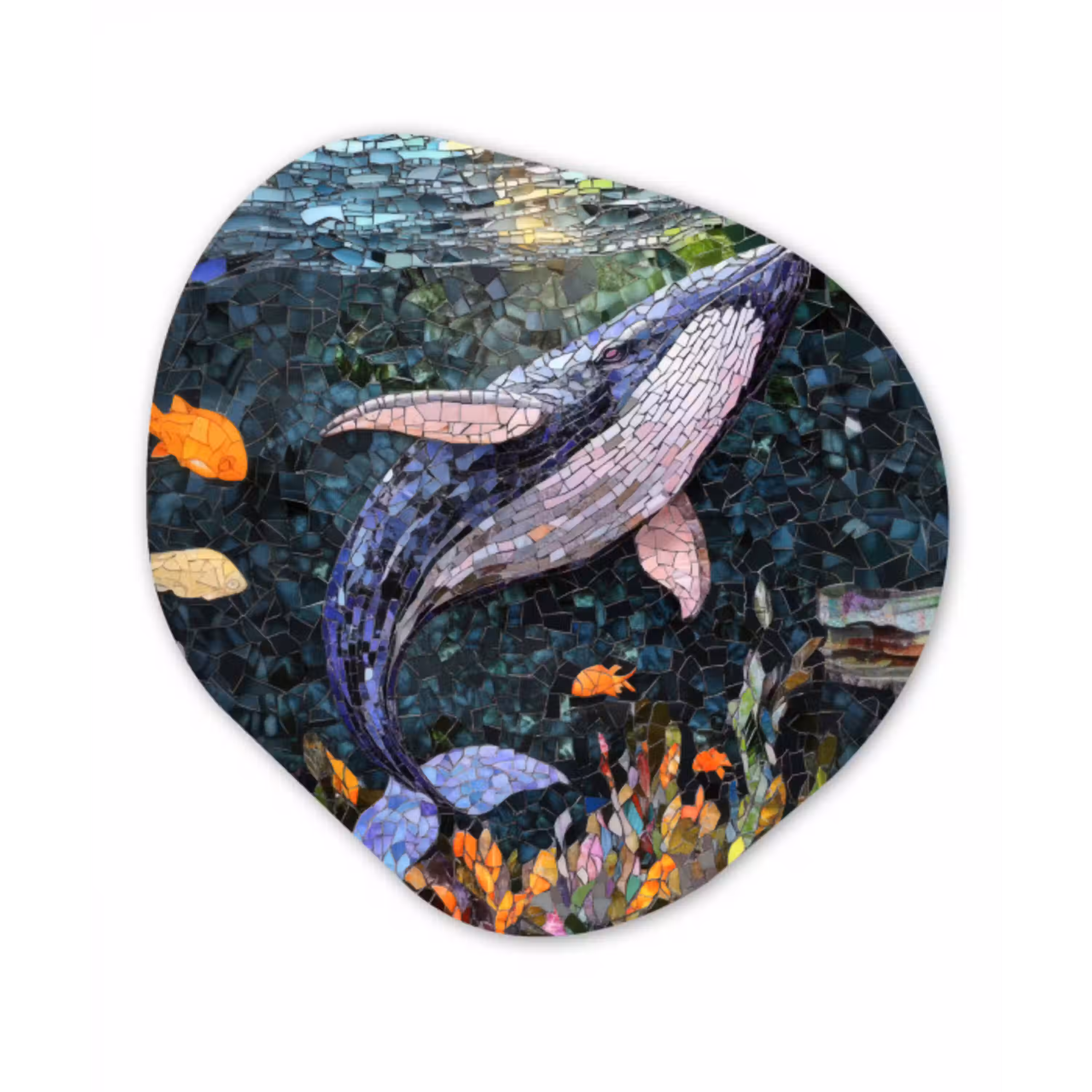 Mozaïek - Walvis - Koraal - Water Wandcirkel Organisch Plexiglas middel -3d
