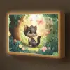 Kat - Zwart - Bos - Vlinders Light Box met batterij (Wandlamp kind) middel -z3d_website