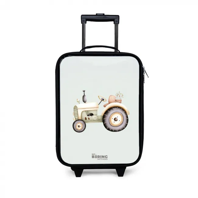 Beige vintage tractor in pastel groene kleuren Kinderkoffer - Zwart klein -3d