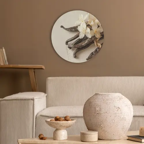 Vanille - Bloemen - Beige Akoestische PET Vilt - Rond klein -sfeer1