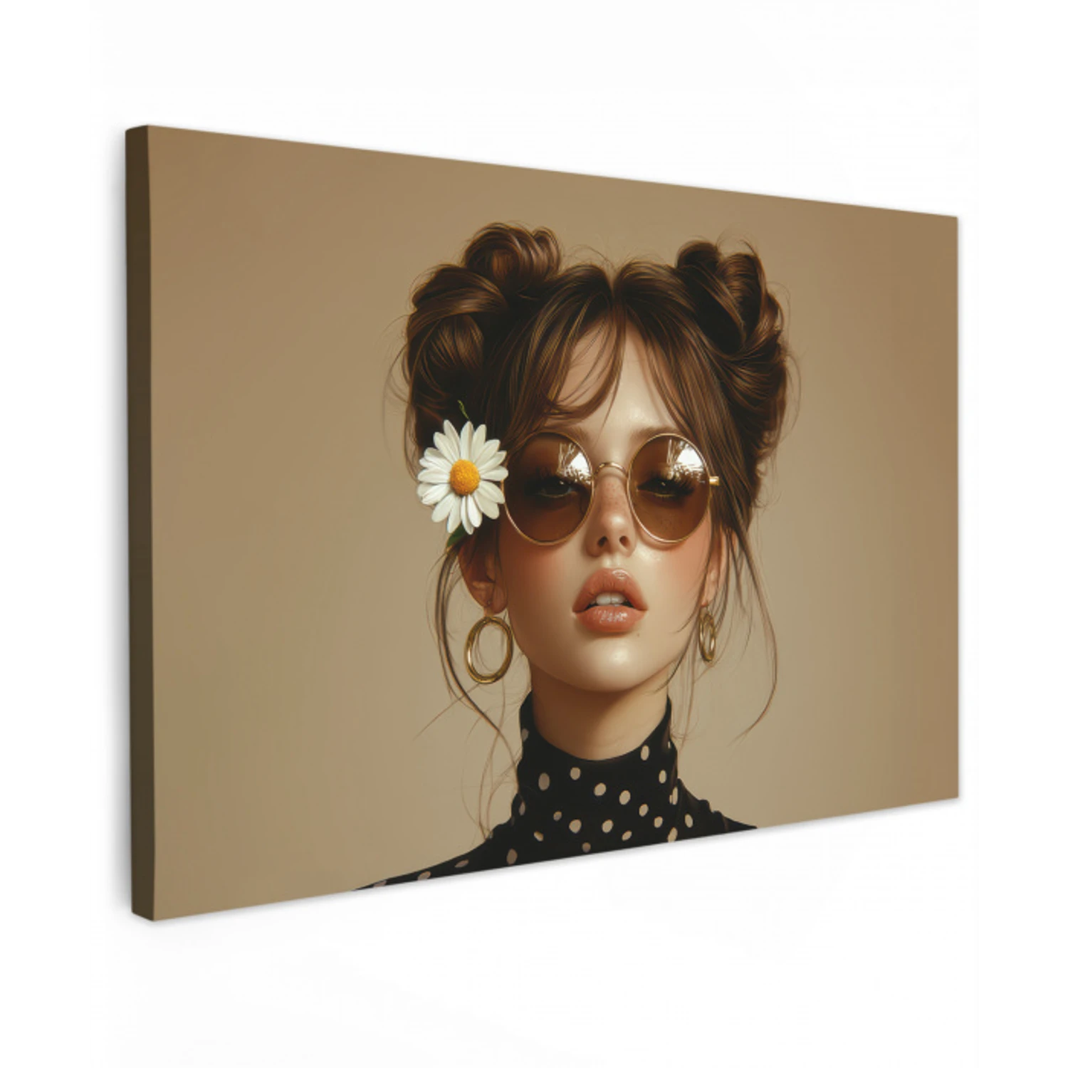 Vrouw - Beige - Bloem - Modern - Portret Tuinposter op houten frame 2 cm dik klein -3d