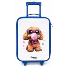 Bruine hond met roze bril en kauwgombal Kinderkoffer - Blauw klein -zz3dotto