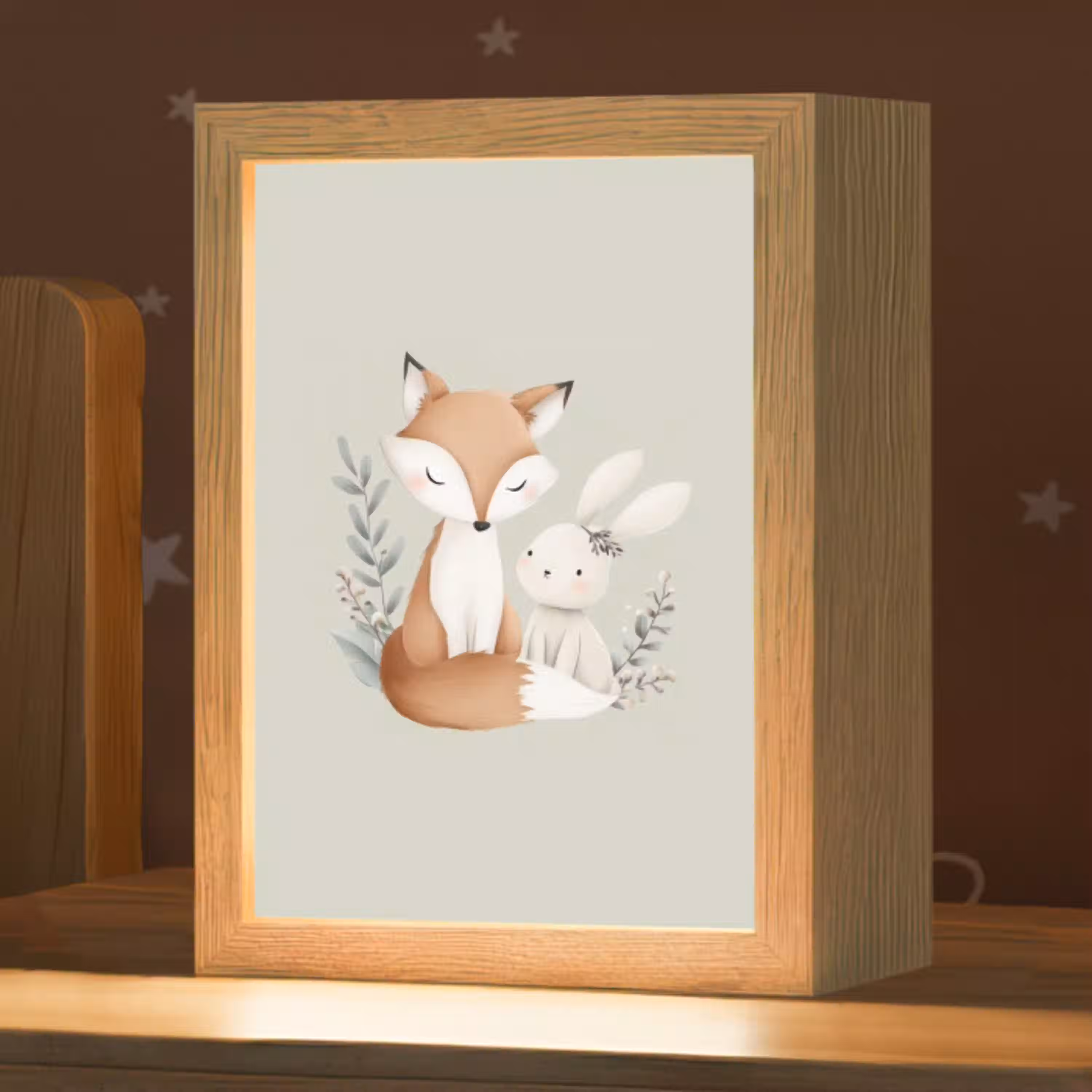 Illustratie - Vos - Konijn - Bladeren Light Box met kabel klein -zzz_3d_website