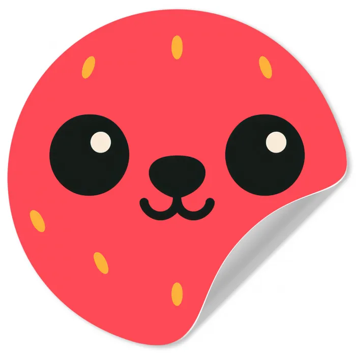 Kat - Aardbei - Cartoon Wandcirkel behangsticker klein -3d