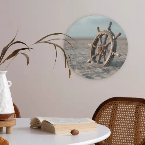 Scheepsstuur - Hout - Bruin - Zand Akoestische PET Vilt - Rond klein -sfeer3