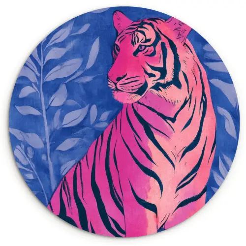 Tijger - Roze - Bladeren - Jungle Wandcirkel plexiglas klein -3d