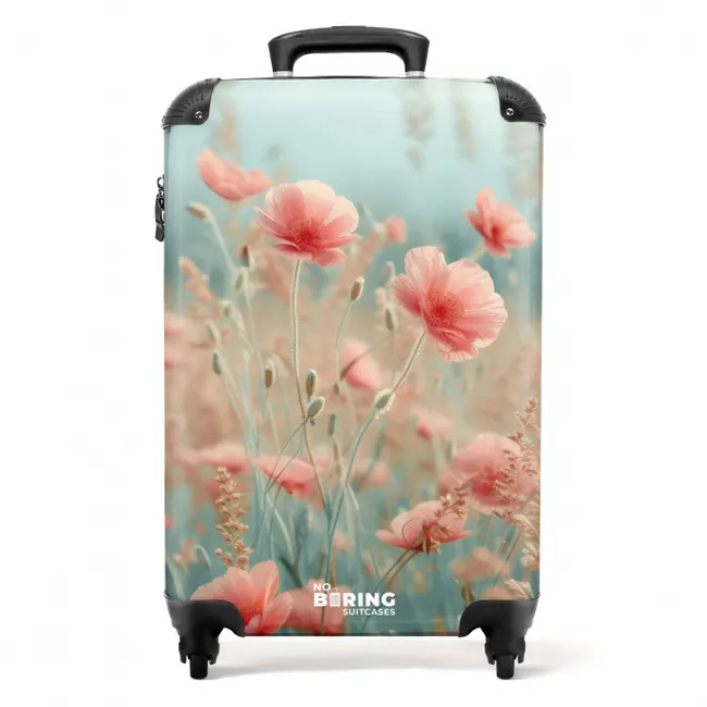 Bloemenveld met roze klaprozen NBS - Handbagage koffer - Unisex middel -productfoto_recht