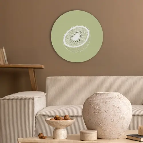 Kiwi - Lijntekening - Minimalistisch - Groen Akoestische PET Vilt - Rond klein -sfeer1