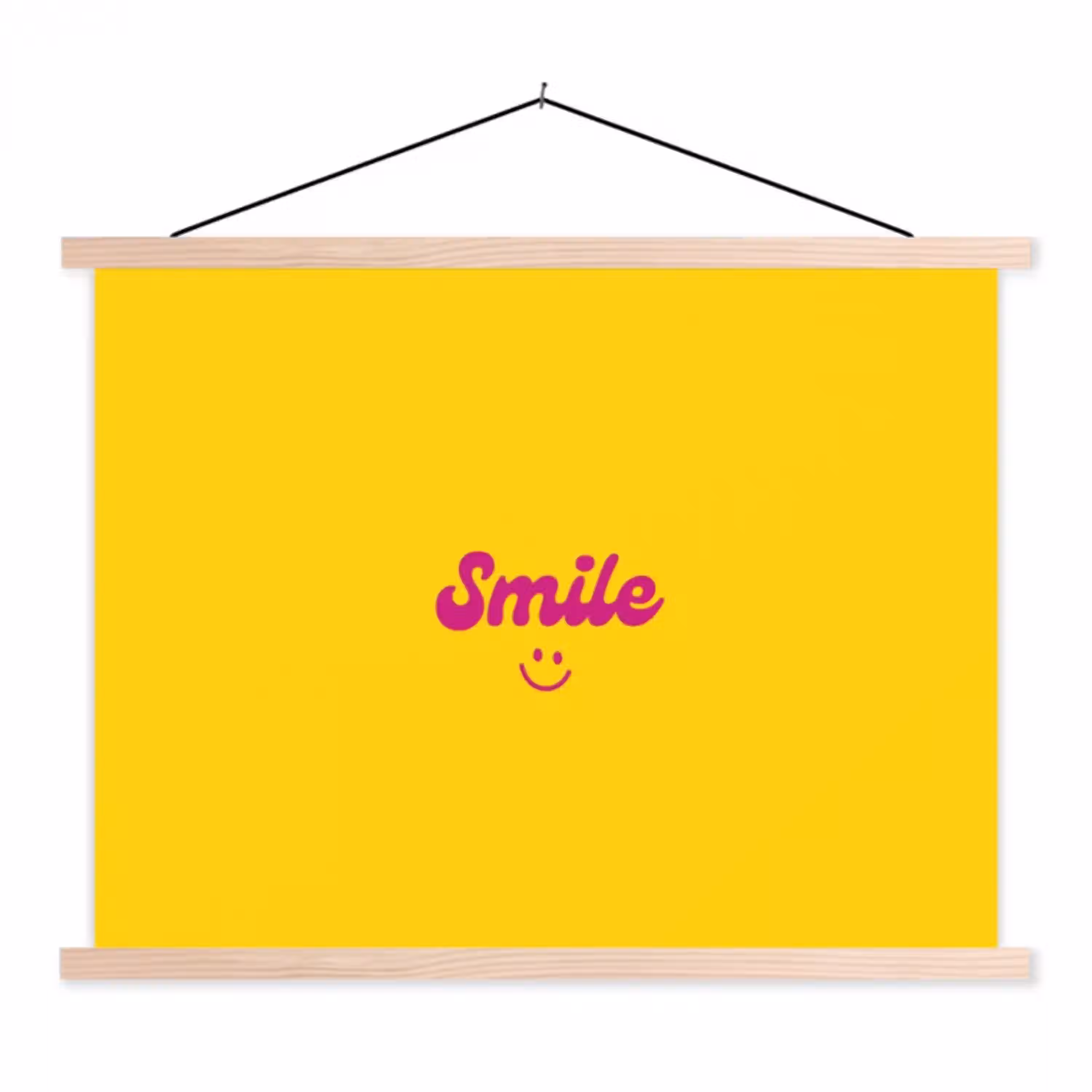 Smile - Geel - Roze textielposter latten blank klein -3d