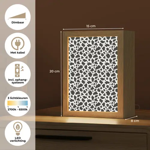 Koe - Vlekken - Patroon - Zwart Light Box met kabel (Tafellamp) klein 925 -USP_NL