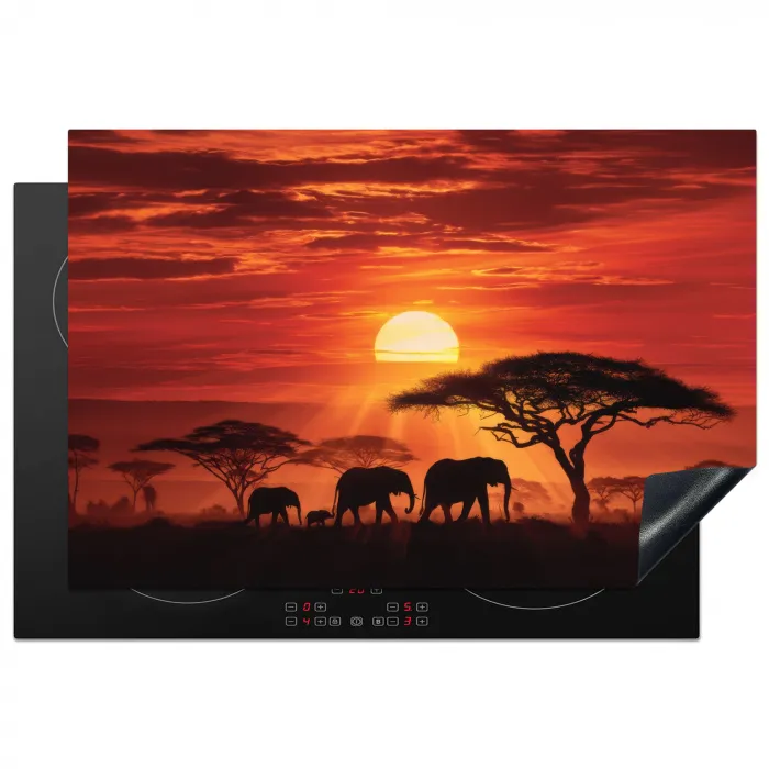 Savanne - Olifanten - Zonsondergang Inductie beschermer vinyl 3mm klein -3d