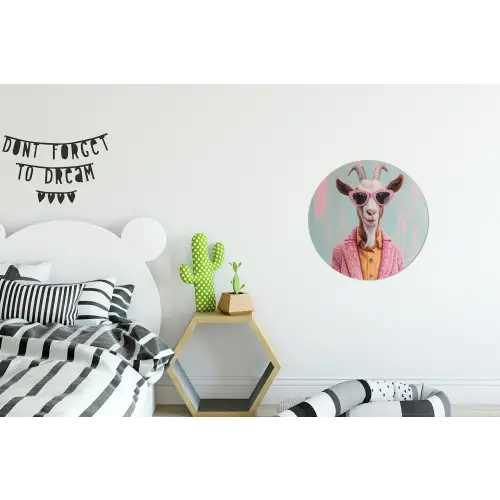 Zonnebril - Roze - Geit - Horen Wandcirkel aluminium klein -kinderkamer