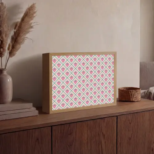 Retro - Ruit - Hartjes - Patroon Light Box met batterij (Wandlamp) middel 907 -sfeer2