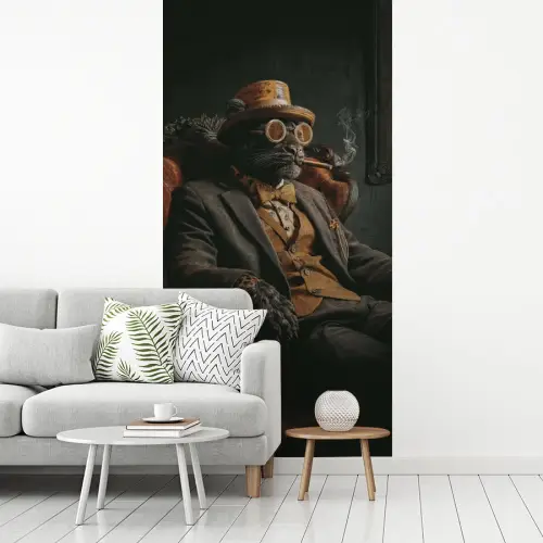 Kat - Pak - Oranje - Sigaar fotobehang vinyl groot -woonkamer