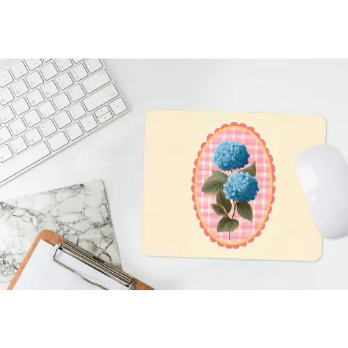 Bloemen - Blauw - Lijst - Bladeren muismat rubber klein -witbureau