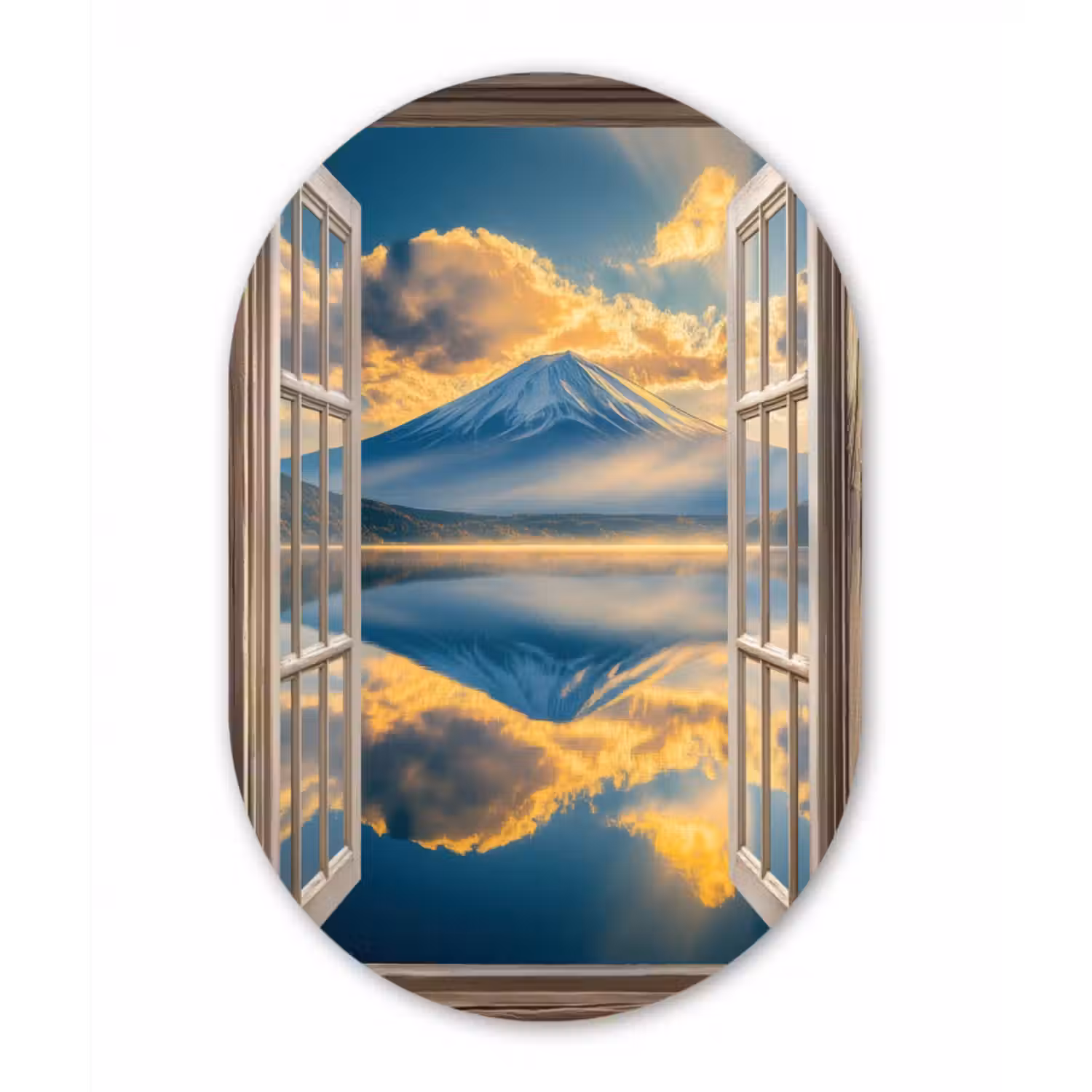 Glasbild Oval - Aussicht - Landschaft - Berge - Ansichten - Fenster