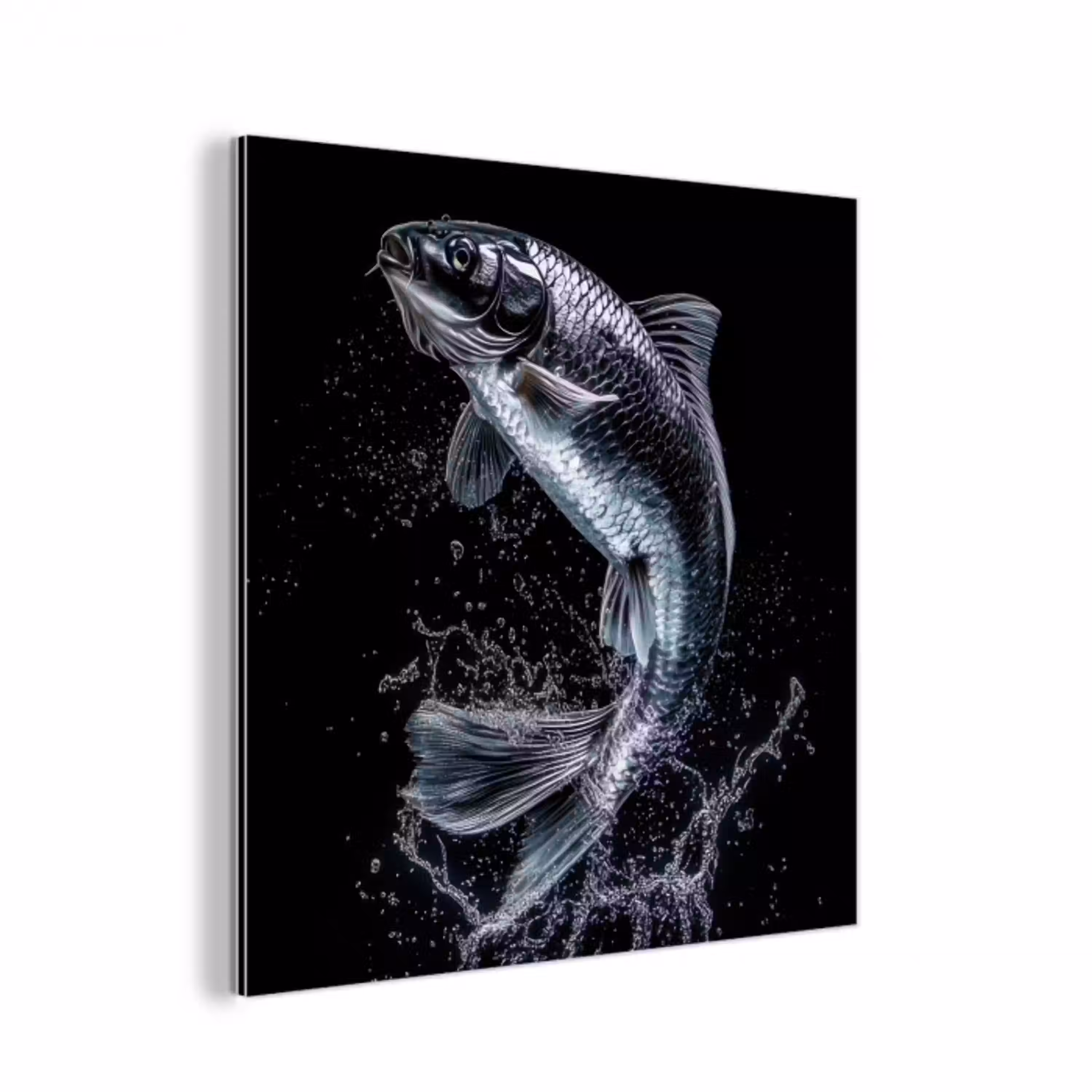 Vis - Koi - Zwart - Water aluminium wit klein -3d