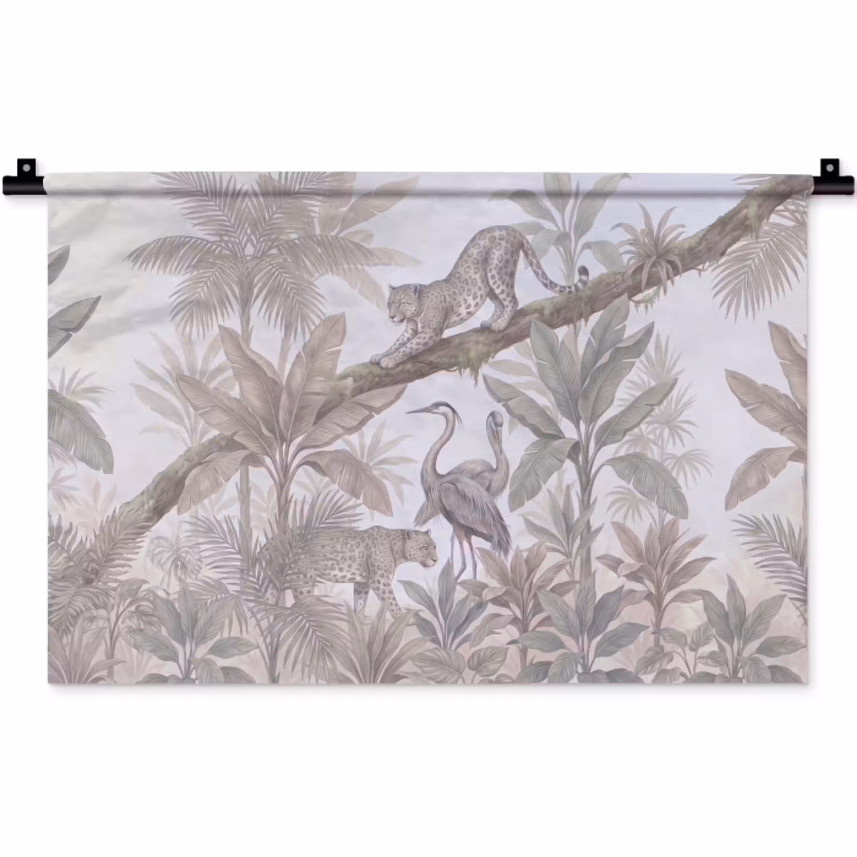 Kat - Vogel - Jungle - Illustratie - Dieren Wandkleed katoen klein -zz3d