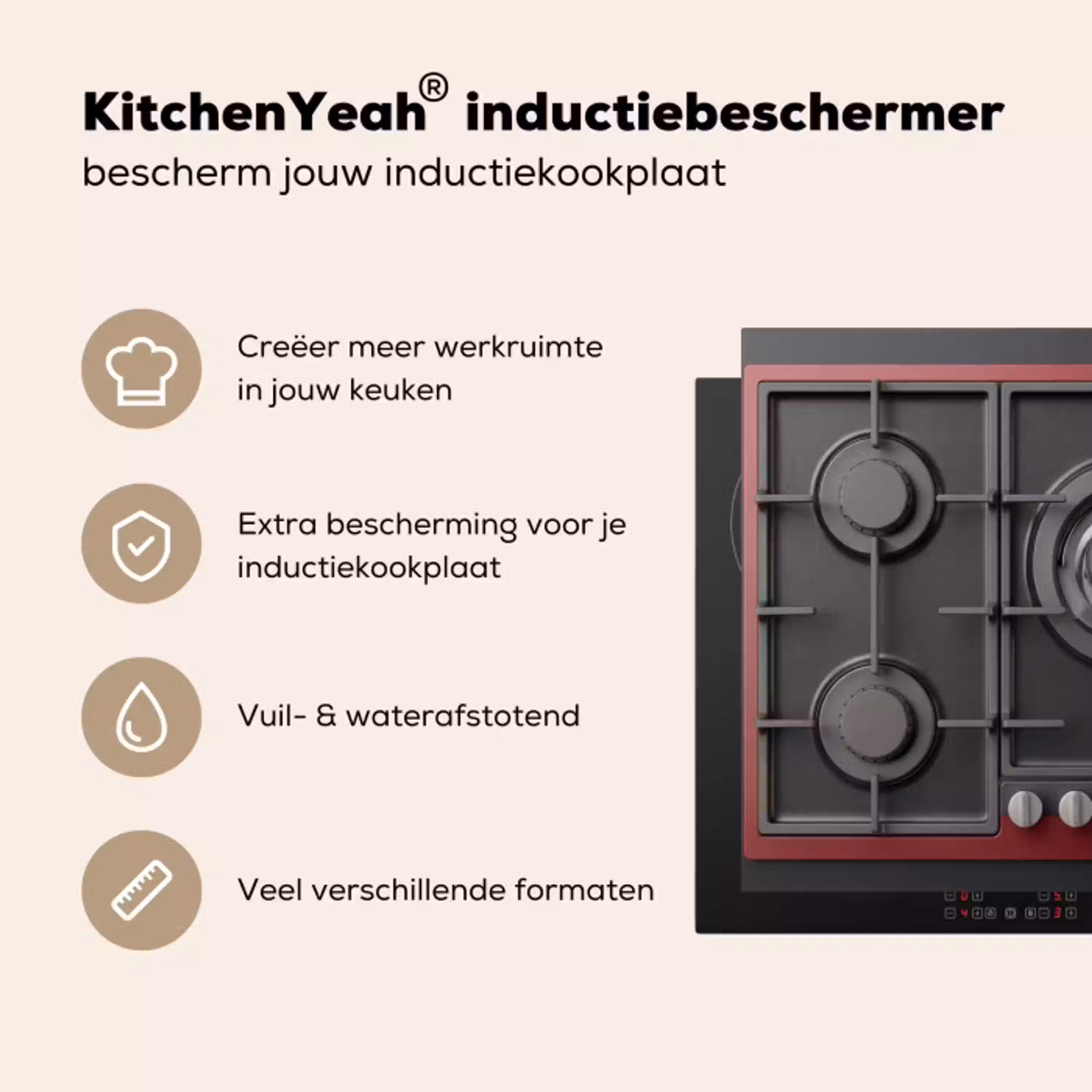 Fornuis - Gasbrander - Rood Inductie beschermer vinyl 3mm klein -sfeer2