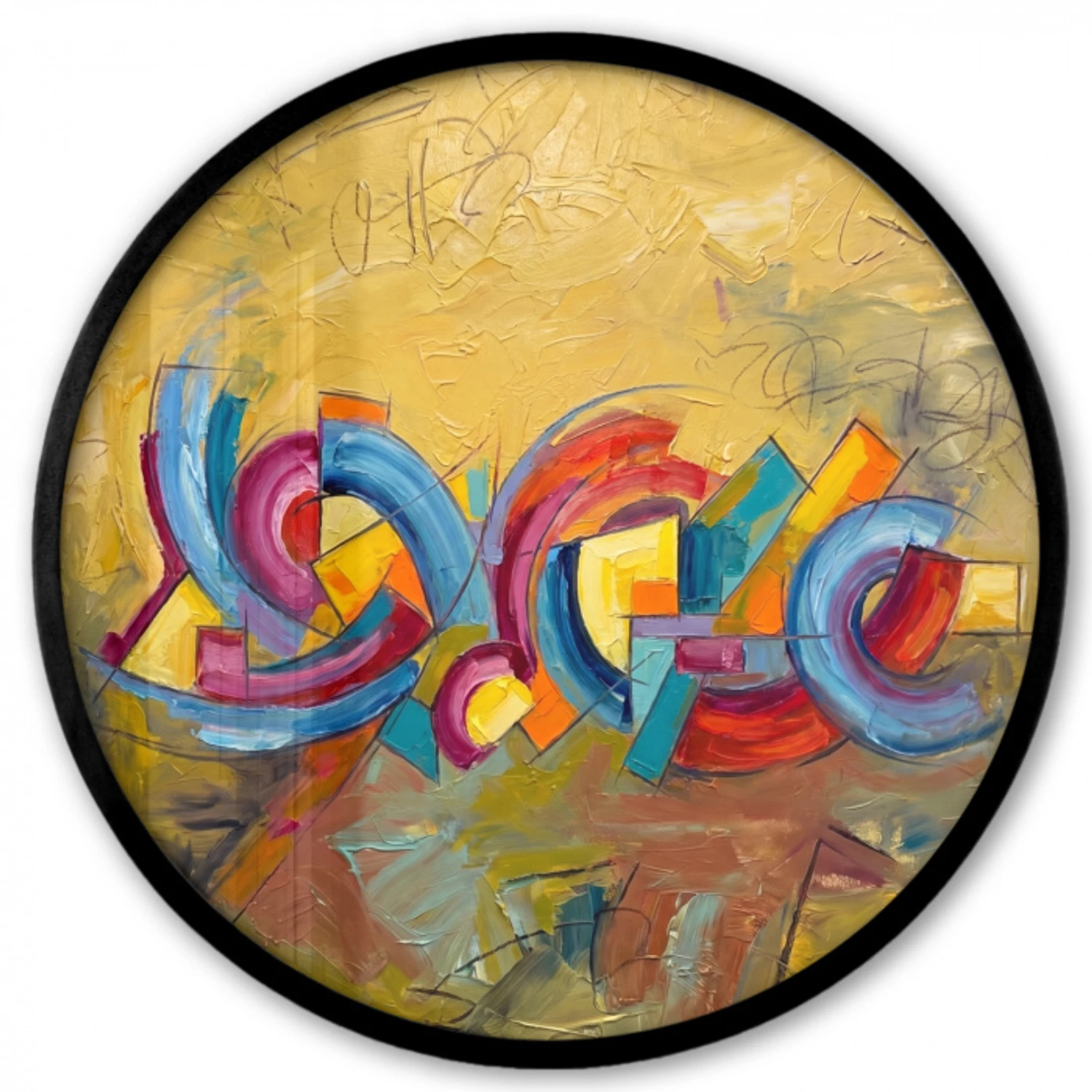 Abstract - Cirkels - Schilderij - Kleurrijk - Dynamisch Fotolijst rond zonder passe partout klein -3d