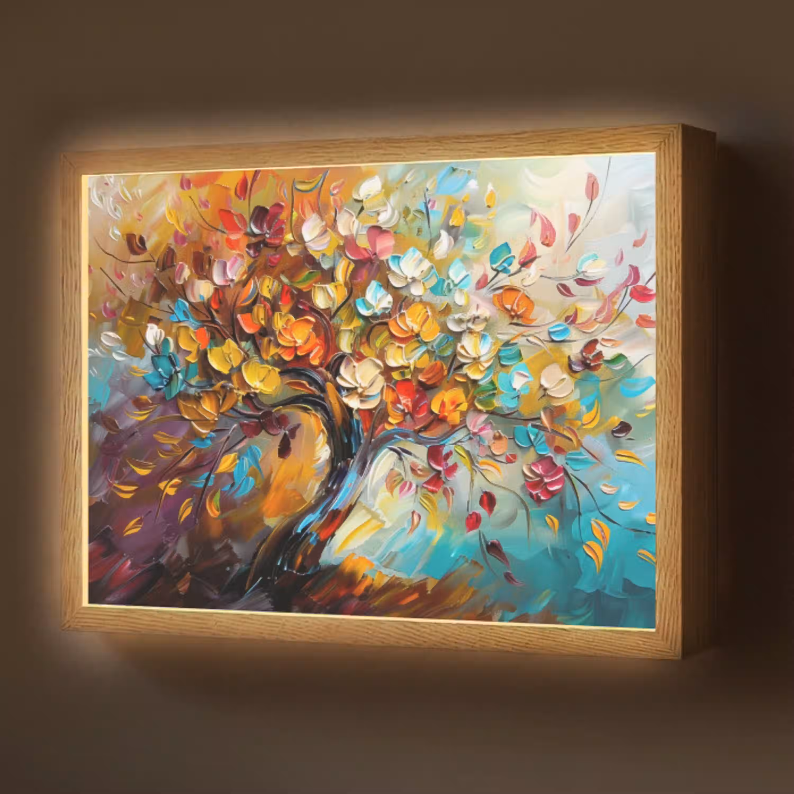 Boom - Abstract - Kleurrijk - Bloemen Light Box met batterij (Wandlamp) middel -z3d_website
